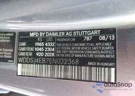 2014 Mercedes-Benz Cla 250 z USA, uszkodzony, nr VIN WDDSJ4EB7EN032368